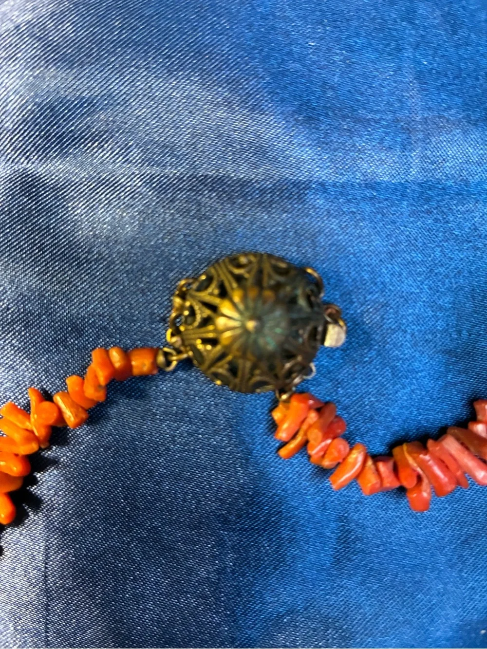 vintage natural Mediterranean branch coral necklace featuring an antique filigre